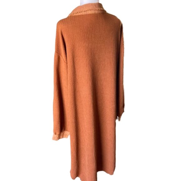 UMGEE Boho Waffle Weave Long Coat Frayed Edges Rust Oversize Fall, sz L-1X NOTE - Picture 4 of 14